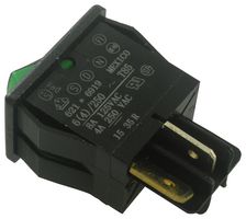 CARLING TECHNOLOGIES 6211691909G Rocker Switch, Off-On, SPST, Non Illuminated, Panel Mount, Black, Green, 621 Series