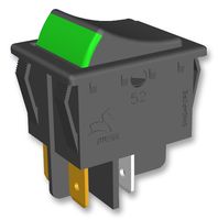 MULTICOMP MC37920-001-2701 Rocker Switch, Off-On, DPST, Non Illuminated, Panel Mount, Black, Green, MC37
