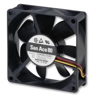 SANYO DENKI 109R0824G4021 DC Axial Fan, 24 V, Square, 80 mm, 25 mm, Ball Bearing, 53 CFM