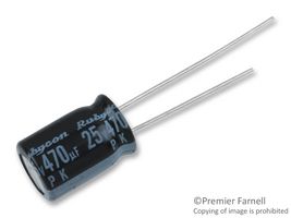 RUBYCON 25PK470MEFC8X11.5 Electrolytic Capacitor, 470 µF, 25 V, ± 20%, Radial Leaded, 2000 hours @ 85°C, Polar