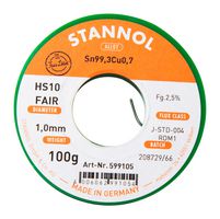 STANNOL HS10 FAIR, 1.0MM, 100G Solder Wire, 99.3/0.7, 1mm Diameter, 100g