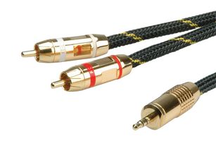 ROLINE 11.09.4279 Audio / Video Cable Assembly, 3.5mm Stereo Jack Plug, Phono (RCA) Plug, x 2, 33 ft, 10 m