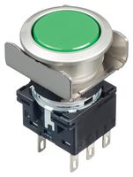 IDEC LB6MB-A1T6G Industrial Pushbutton Switch, Flush Silhouette, LB Series, 18.2 mm, DPDT, Maintained, Round, Green