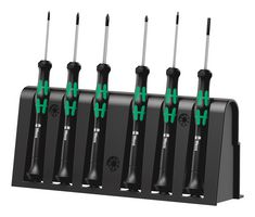 WERA 2050/6 Screwdriver Set, Black Point Tip, Rack, 6 Piece
