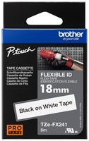 BROTHER TZEFX241 Label Printer Tape, TZE Flexible Series, Adhesive, Laminated, Black on White, 18 mm x 8 m