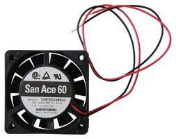 SANYO DENKI 109P0624W602 DC Axial Fan, 24 V, Square, 60 mm, 20 mm, Ball Bearing, 14.8 CFM