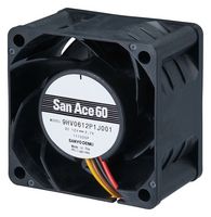 SANYO DENKI 9HV0612P1J0011 DC Axial Fan, 12 V, Square, 60 mm, 38 mm, Ball Bearing, 66.4 CFM