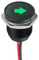 APEM Q16F5BXXHG12E-3K6 LED Panel Mount Indicator, Arrow, Green, 12 VDC, 16 mm, 20 mA, 250 mcd, IP67