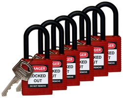 BRADY SFTY PADLOCK NYLON 38MM SHA RED 6/PAC