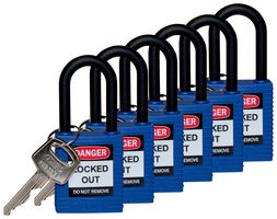 BRADY SFTY PADLOCK NYLON 38MM SHA BLUE 6/PAC