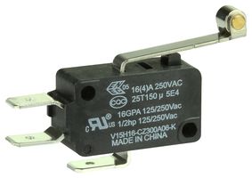 HONEYWELL V15H16-CZ300A06-K Microswitch, Standard, Long Roller Lever, SPDT, Quick Connect, 16 A