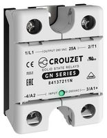CROUZET 84137211N Solid State Relay, 25 A, 280 VAC, Panel Mount, Screw, Random Turn On