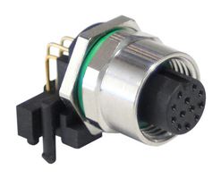 BULGIN LIMITED PXMBNI12RAF12APCM12 Sensor Connector, PXM Series, M12, Female, 12 Positions, PCB Socket, Right Angle Panel Mount