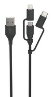 ANSMANN 1700-0136 USB Cable, USB A Plug to Lightning Plug, Micro USB Plug, USB Type C Plug, 1.2 m, 3.9 ft