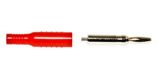 MUELLER ELECTRIC BU-P5170-2 Banana Test Connector, Plug, Cable Mount, 15 A, 5 kVDC, Nickel Plated Contacts, Red