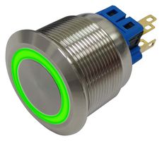 MULTICOMP PRO MP-PB7-03LB5CFRG12V Vandal Resistant Switch, 12V LED, 0.984 ", SPDT, Latching, Round Flat, Natural