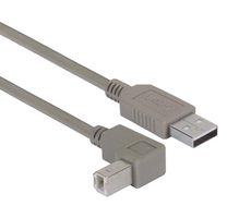 L-COM CAA-90DB-03M USB Cable, Type A Plug to 90° Type B Plug, 300 mm, 11.8 ft, USB 2.0, Grey