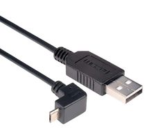 L-COM CAA-90UMICB-03M USB Cable, Type A Plug to 90° Micro Type B Plug, 300 mm, 11.8 ft, USB 2.0, Black