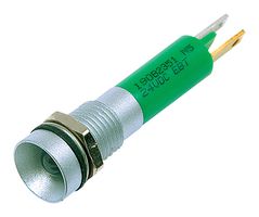 CML INNOVATIVE TECHNOLOGIES 190B2351 LED Panel Mount Indicator, Matt Chrome Bezel, Green, 24 V, 8 mm, 17 mA, 40 mcd, IP67