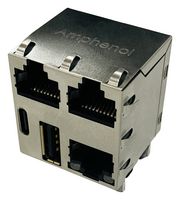 AMPHENOL COMMUNICATIONS SOLUTIONS RJE7G588144112 Modular Connector, RJ45 Jack with USB A + USB C, 1 x 3 (Ganged), 8P8C, Cat5, Through Hole Mount