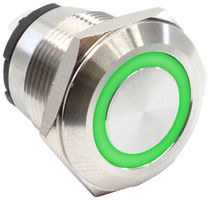 E-SWITCH PVHC4F2BSS334 Vandal Resistant Switch, 12V LED Ring, PVHC4 Series, 19 mm, SPST-NO-DM, Off-(On), Round Flat