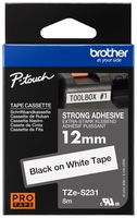 BROTHER TZES231 Label Printer Tape, TZE Series, Adhesive, Laminated, Black on White, 12 mm x 8 m