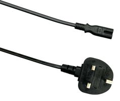MULTICOMP PRO MP015744 Mains Power Cord, UK Plug to IEC 60320 C7, 2 m, Black