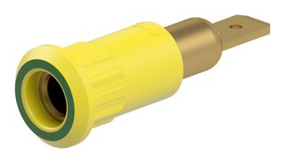STAUBLI 64.3010-20 Banana Test Connector, 4 mm, Socket, Panel Mount, 25 A, 60 VDC, Gold Plated Contacts, Green, Yellow