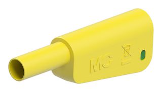 STAUBLI 66.2025-20 Banana Test Connector, 4mm, Plug, Cable Mount, 32 A, 1 kV, Gold Plated Contacts, Green, Yellow
