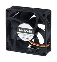 SANYO DENKI 9RA0812M4001 DC Axial Fan, 12 V, Square, 80 mm, 25 mm, Ball Bearing, 26.1 CFM