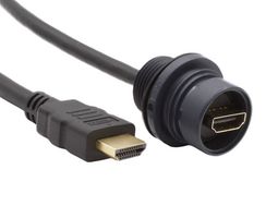 BULGIN LIMITED PXP6062/1M00 Audio / Video Cable Assembly, HDMI Socket, Sealed, HDMI Plug, 3.3 ft, 1 m, Black