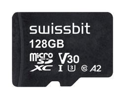 SWISSBIT SFSD128GN1AM1TB-I-EF-221-STD Flash Memory Card, 3D TLC, MicroSDXC Card, UHS-1, Class 10/U3/V30/A2, 128 GB