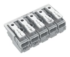 WAGO 294-4025 Pluggable Terminal Block, Lighting Conn, 10 mm, 5 Ways, 18 AWG, 12 AWG, 2.5 mm², Push In