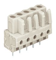 WAGO 722-135 Terminal Block, PA66, Light Gray, 1Row, Header, 5 mm, 5 Ways, 12 A, 630 V, Through Hole Vertical
