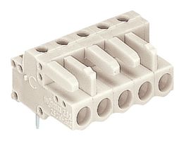 WAGO 722-240 Terminal Block, PA66, Light Gray, 1Row, Header, 5 mm, 10 Ways, 12 A, 630 V