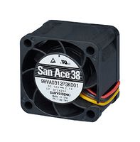 SANYO DENKI 9HVA0312P3K001 DC Axial Fan, 12 V, Square, 38 mm, 28 mm, Precision Ball Bearing, 32.2 CFM