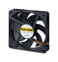 SANYO DENKI 9WPA1212J4001 DC Axial Fan, 12 V, Square, 120 mm, 25 mm, Precision Ball Bearing, 148 CFM