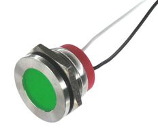 OSHINO LAMPS PL22SL022 LED Panel Mount Indicator, 520nm, 110 deg, Green, 12 V, 22 mm, 20 mA, 1.5 cd, IP67