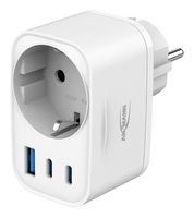 ANSMANN 1001-0185 Mains Adapter, 30W, Euro Socket, USB Type A & 2 x USB Type C Socket, Euro Plug, 3 A, White, 240 V