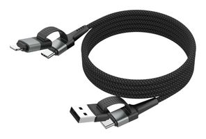 ANSMANN 1700-0188 USB Cable, Type A Plug + Type C Plug to Type C Plug / Lightning, 1.2 m, 3.9 ft, Black