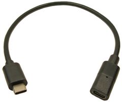 CLIFF ELECTRONIC COMPONENTS FCR72000 USB Cable, Extension, Type C Plug to Type C Receptacle, 0.3 m, 11.81 ", USB 3.1, Black