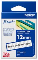 BROTHER TZE-131 Label Printer Tape, Adhesive-Laminated, Black on Transparent, 8 m