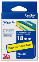 BROTHER TZE-641 Label Printer Tape, Adhesive-Laminated, Black on Yellow, 8 m x 18 mm