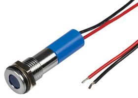 APEM Q8F3CXXB12E LED Panel Mount Indicator, Bright Chrome Bezel, Blue, 12 VDC, 8 mm, 20 mA, 4 mcd, IP67