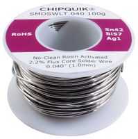 CHIP QUIK SMDSWLT.040 100G Solder Wire, No Clean, Lead Free, 138 °C Melting Temperature, 42, 57, 1 Sn, Bi, Ag Alloy, 100g