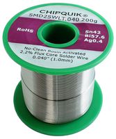 CHIP QUIK SMD2SWLT.040 200G Solder Wire, No Clean, Lead Free, 138 °C Melting Temperature, 42, 57.6, 0.4 Sn, Bi, Ag Alloy, 200g