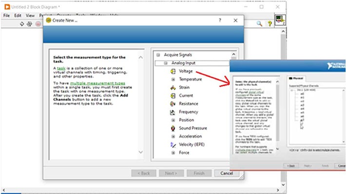 Figure 4: Selecting DAQ analog channels