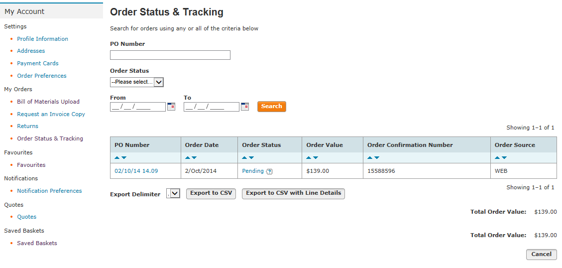 dsw track order number
